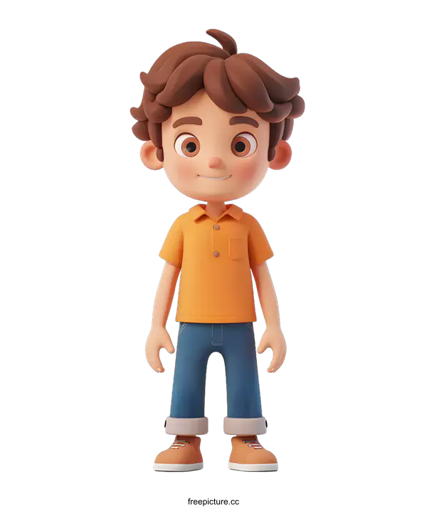 [Transparent Background PNG]A 3D rendering of a young boy