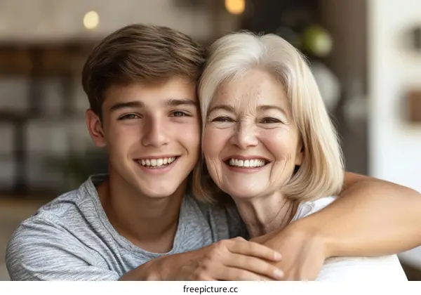 Happy Family Portrait of a Teenager and Grandmother