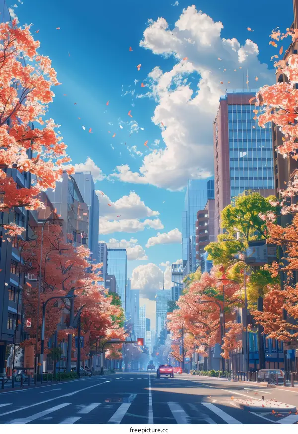 Beautiful Autumn City Street Illustration