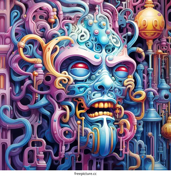 Blue steampunk face illustration