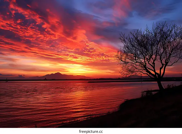 Fiery Sunset over Tranquil Waters