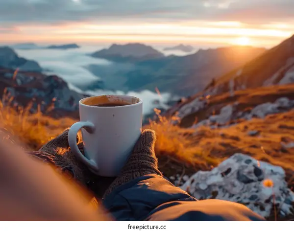 Enjoying a warm cup of coffee in the mountains