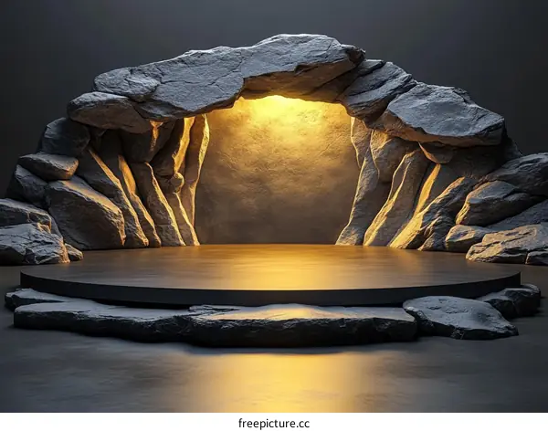 Stone Cave Stage Platform Design Illustration
