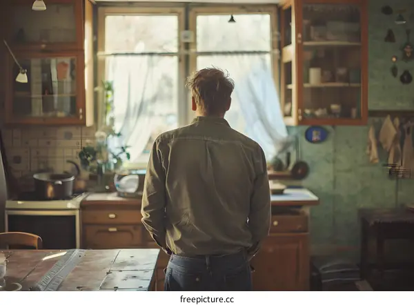 Man looking out the window