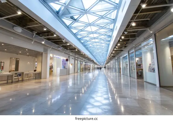 Modern Shopping Arcade with Empty Stores