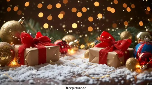 Snow-Covered Christmas Tree with Presents