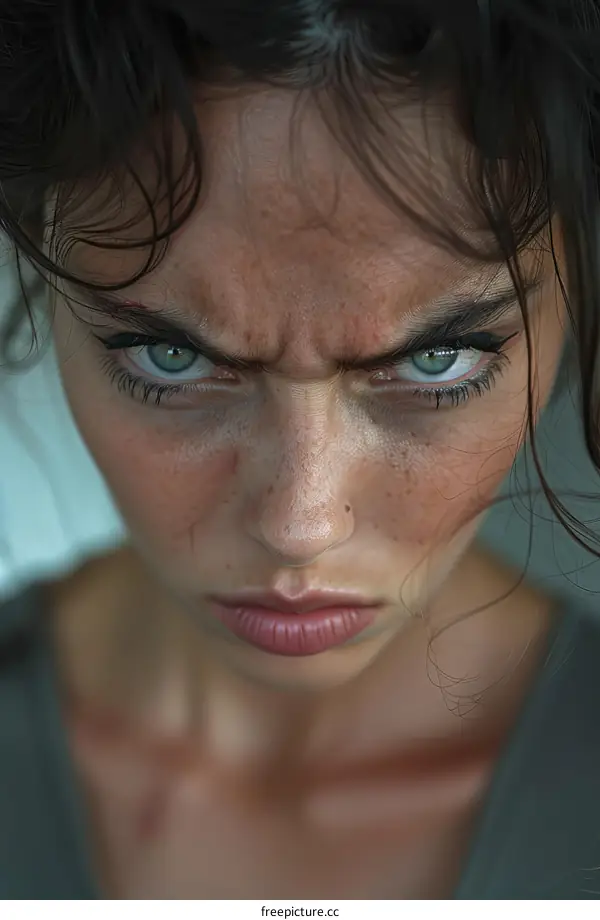 Close-up Portrait of a Woman with an Angry Expression