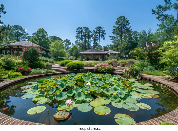 Peaceful Garden Pond with Lily Pads