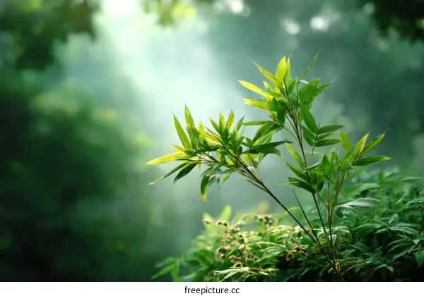 Fresh Bamboo Leaves in Morning Light