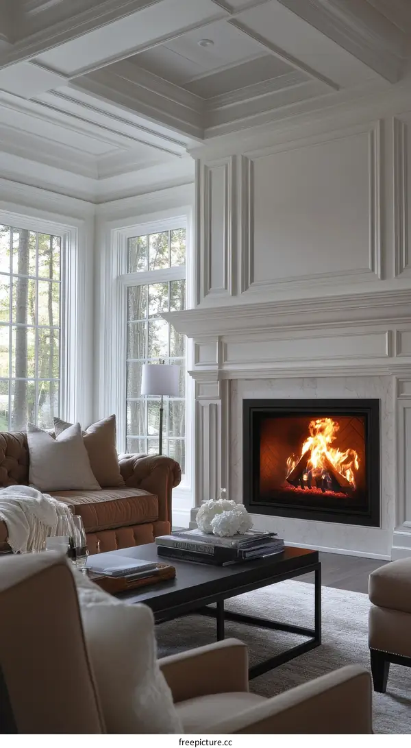 Luxury Living Room with Fireplace and Ornate Trim