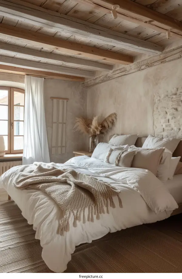 Rustic Wooden-Beamed Bedroom Interior Design