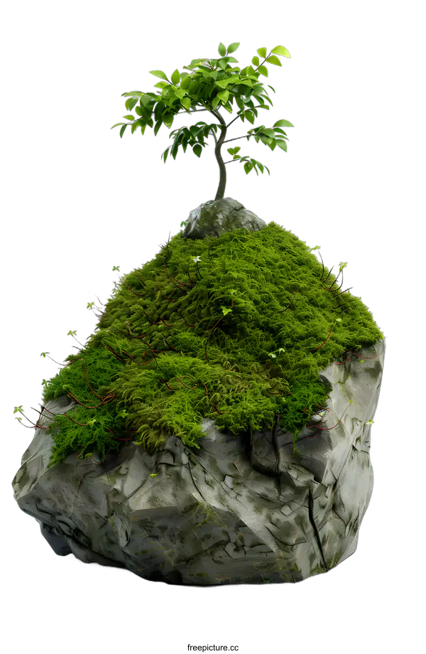 [Transparent Background PNG]Small Tree Growing On A Rock