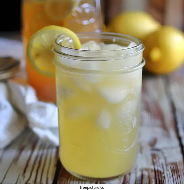 Homemade Lemonade in a Glass Jar with Lemon Slices