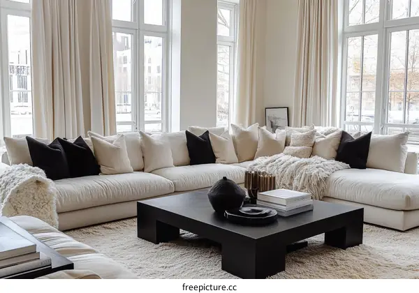 Modern Minimalist Cream Sectional Sofa Living Room