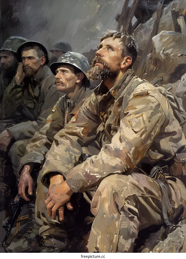 A painting of a group of soldiers during the First World War