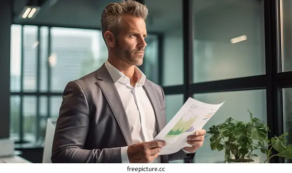 Businessman looking at graphs and charts
