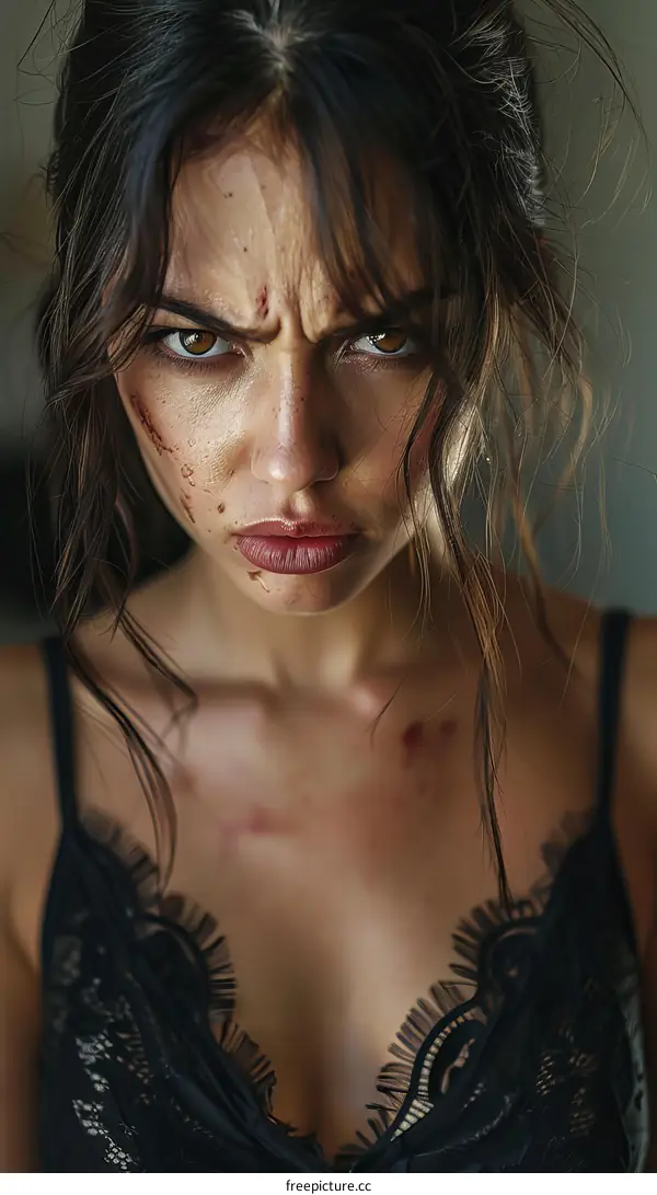 Close-up Portrait of a Woman with Intense Expression