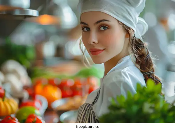 Portrait of a beautiful young female chef in a commercial kitchen