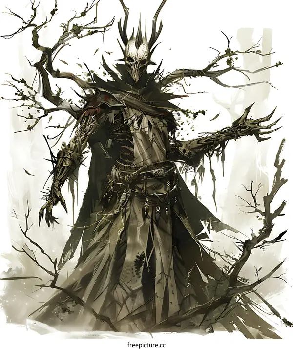 Fantasy Illustration of a Skeleton Creature with Antlers