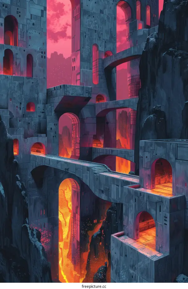 Lava Falls Through a Stone City