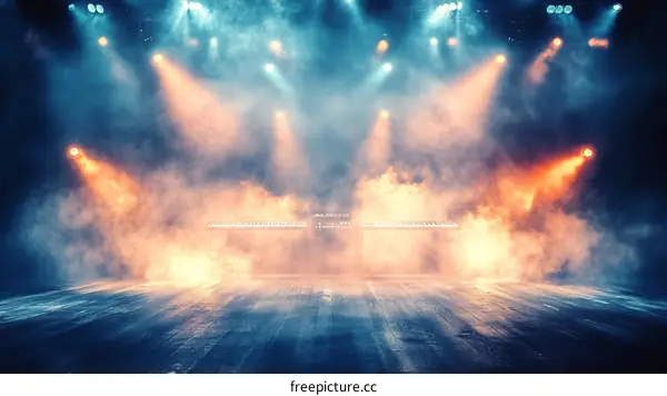 Empty Stage With Dramatic Lighting and Smoke