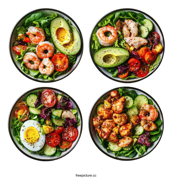 [Transparent Background PNG]Delicious Healthy Salad Bowls Variety