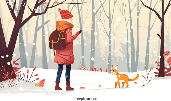 Winter Wonderland Illustration of a Girl and a Fox