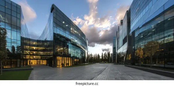 Modern Office Buildings at Dawn