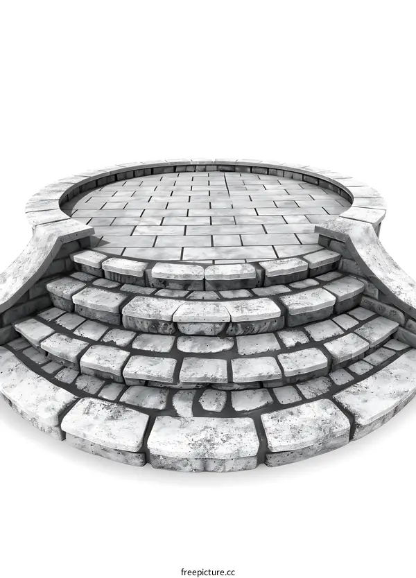 Stone Platform with Steps on White Background