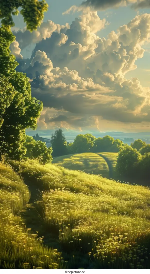 Beautiful Summer Landscape with Fluffy Clouds