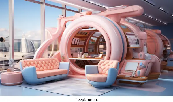 Futuristic Pink and Blue Living Room Interior Design