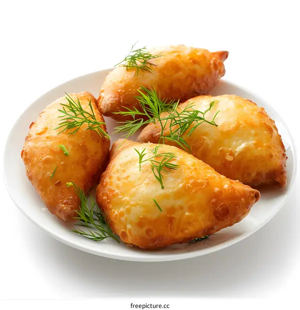 Four Fried Pies with Dill Garnish