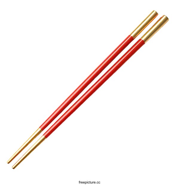 [Transparent Background PNG]Pair of Red and Gold Chopsticks