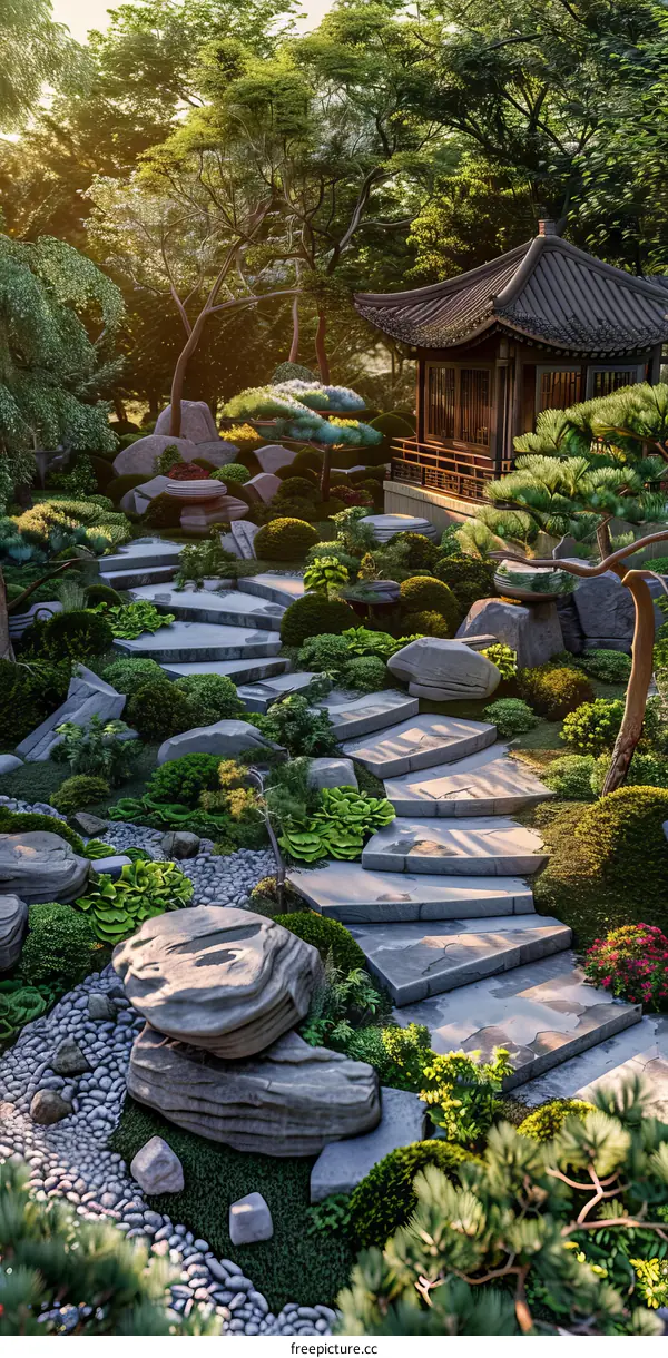 Tranquil Japanese Garden with Stone Path