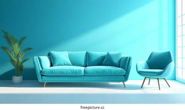 Modern Turquoise Living Room Interior Design