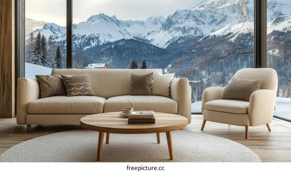 Modern Living Room with Mountain View