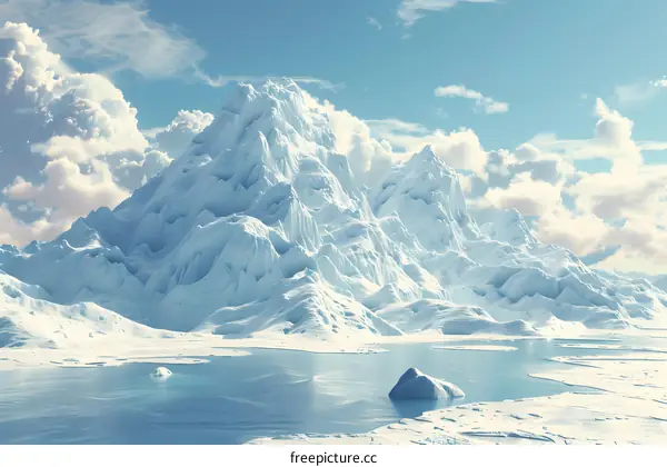 Snowy Mountains Landscape with Blue Sky and Clouds