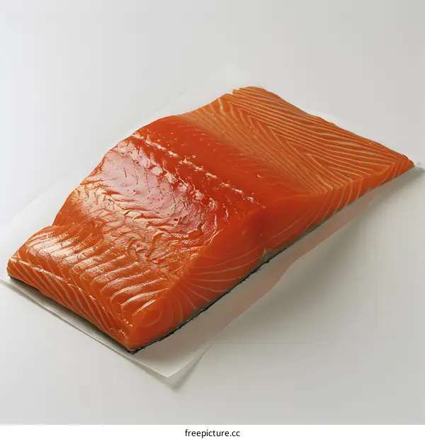 Fresh raw salmon fillet on white background