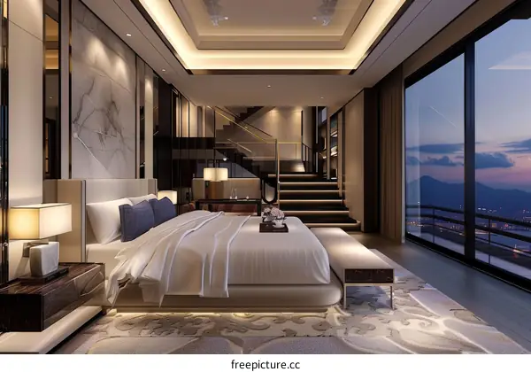 Luxury Hotel Suite Bedroom With City View and Modern Design