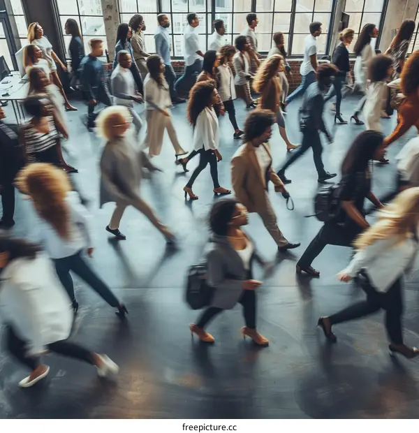 A group of people walking in a busy city street