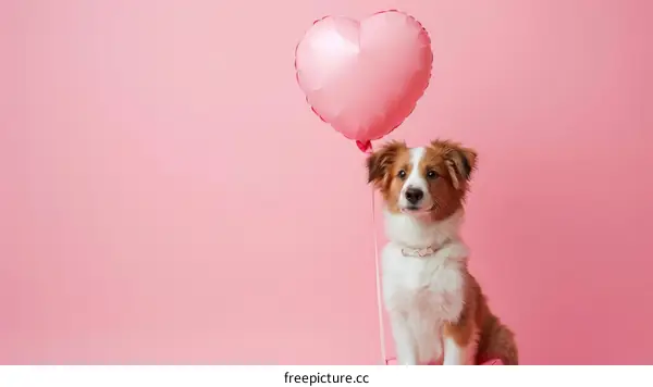 A Cute Dog with a Pink Heart Balloon