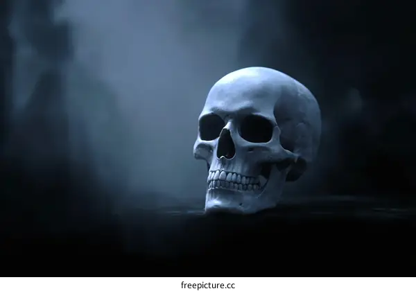 Spooky Still Life Skull in Foggy Setting