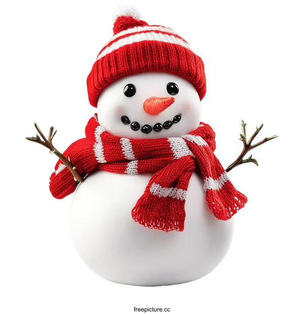 [Transparent Background PNG]Cute Snowman with Red Knitted Hat and Scarf