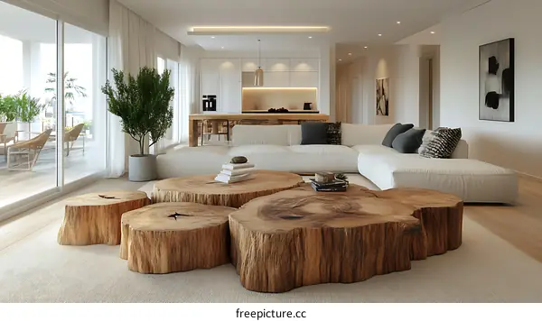 Modern Minimalist Living Room with Wooden Coffee Table