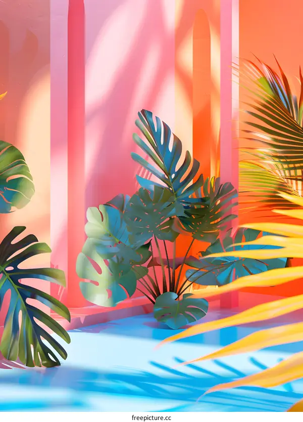 Tropical Leaves and Pink Walls