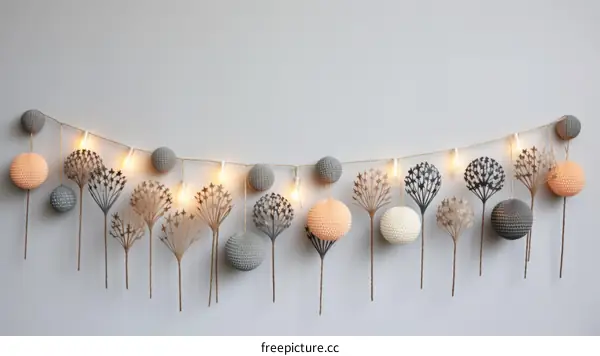 Handmade paper star and ball garland with led lights