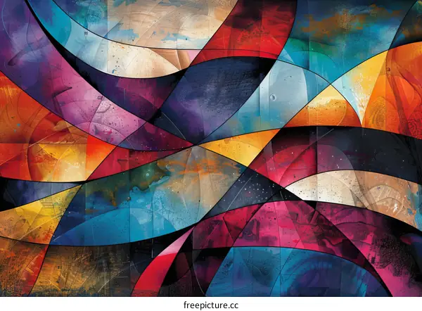 Geometric Abstract Painting with Vibrant Colors and Patterns