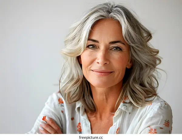 Portrait of a Smiling Woman with Gray Hair