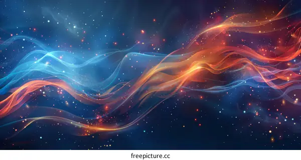Surreal Abstract Wavy Blue Orange Light Trails and Stars