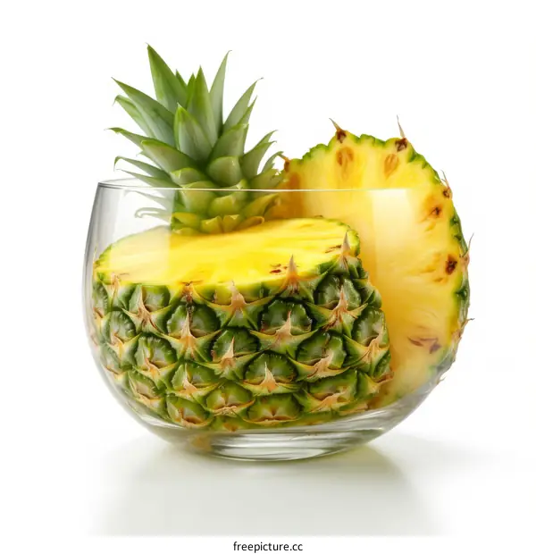 3D Illustration of Sliced Pineapple in a Glass Bowl
